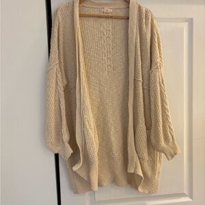 Cream Open-Front Cable Knit Women’s Cardigan Sweater